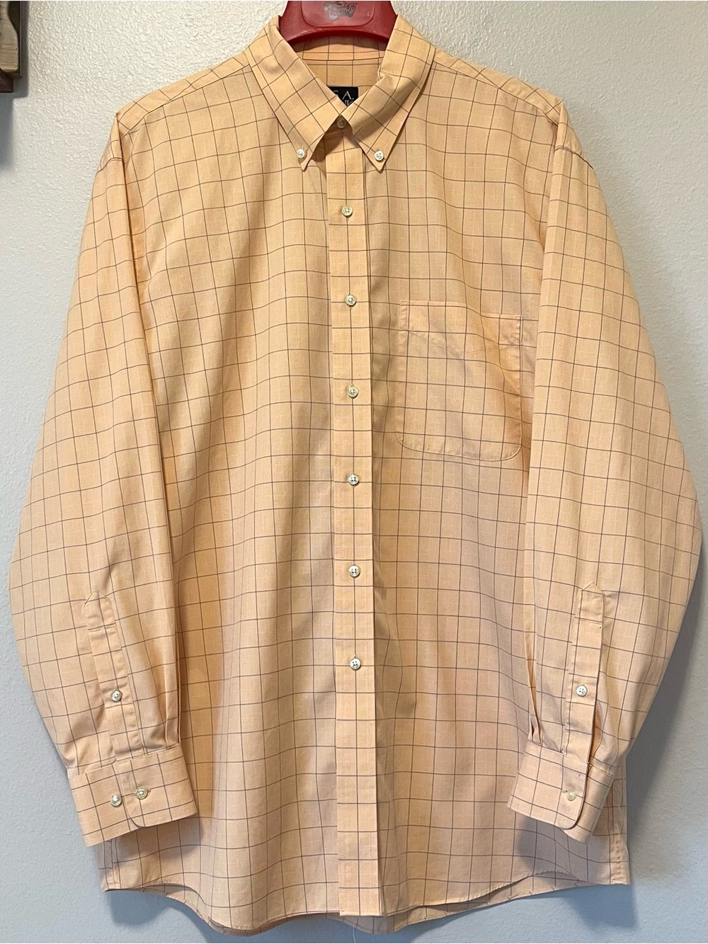 Jos. A. Bank Peach Windowpane Shirt - Traveler's Collection - Size Large